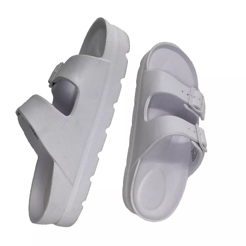 No Boundaries Women's Two Buckle Slide White Slip On Sandals 7